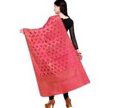 Leafy Pink Banarsi Art Silk Dupatta