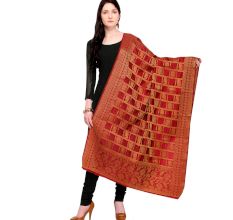 Marron Golden Banarsi Art Silk Dupappa