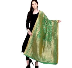 Pista Green Woven Design Banarsi Silk Dupatta