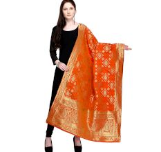 Orange Woven Design Banarsi Silk Dupatta