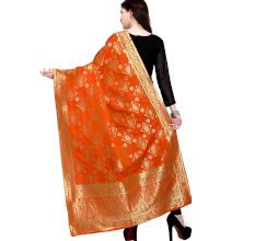 Orange Woven Design Banarsi Silk Dupatta