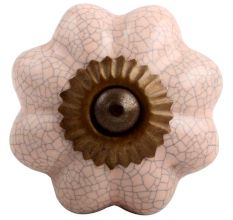 Baby Pink Crackle Ceramic Melon Cabinet Knob