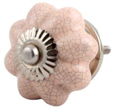 Baby Pink Crackle Ceramic Melon Cabinet Knob