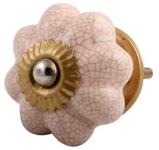 Baby Pink Crackle Ceramic Melon Cabinet Knob