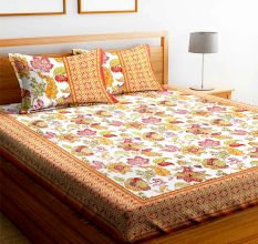 Chic Home Premium Cotton Printed Double Bed Sheet with 2 Pillow Covers: