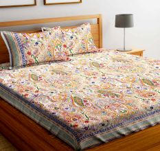 Chic Home Premium Cotton Printed Double Bed Sheet with 2 Pillow Covers: