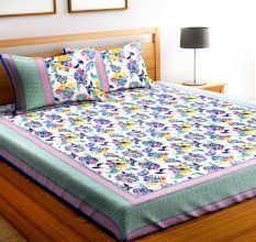 Chic Home Premium Cotton Printed Double Bed Sheet with 2 Pillow Covers: