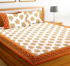 Chic Home Premium Cotton Printed Double Bed Sheet with 2 Pillow Covers: