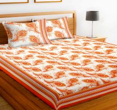 Chic Home Premium Cotton Printed Double Bed Sheet with 2 Pillow Covers: