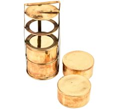 Golden Brass 4 Tier Lunch Carrier Tiffin Box