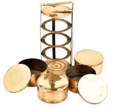 Golden Brass 4 Tier Lunch Carrier Tiffin Box