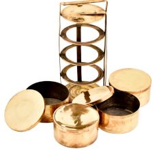 Golden Brass 4 Tier Lunch Carrier Tiffin Box