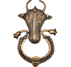 Decorative Tribal ox Head Bull Brass Flower Carved Door knocker