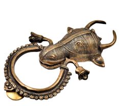 Decorative Tribal ox Head Bull Brass Flower Carved Door knocker