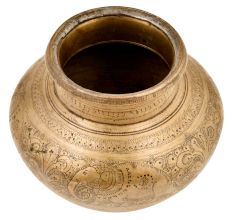 Engraved Elephant with Forest Background Traditional Brass Pot