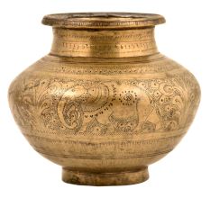 Engraved Elephant with Forest Background Traditional Brass Pot