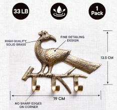 Peacock On A Branch Brass Wall Hanger Clothes Coat Hat Key Holder