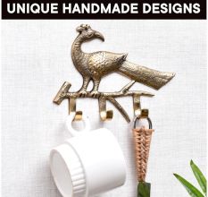 Peacock On A Branch Brass Wall Hanger Clothes Coat Hat Key Holder