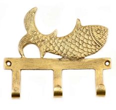 Engraved Brass Nautical Fish Wall Hook Clothes Coat and Hat Holder