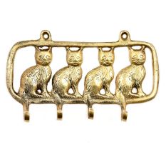 Brass Cat Family In Frame Wall Hook Kitten Brass Decor Wall Hanging