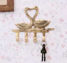 Handmade Two Brass Swan with 4 Hooks Crafted Key Holder