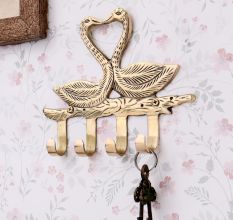 Handmade Two Brass Swan with 4 Hooks Crafted Key Holder