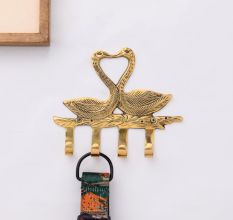 Handmade Two Brass Swan with 4 Hooks Crafted Key Holder