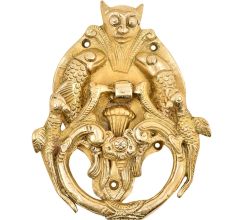 Golden Brass Bat Head Two Fishes With Peacock Statues On The Knocker Ring