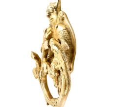Golden Brass Bat Head Two Fishes With Peacock Statues On The Knocker Ring