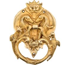 Golden Brass Bat Head Two Big Lizards With Peacock Statues On The Knocker Ring