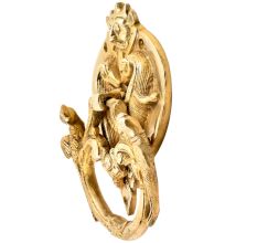 Golden Brass Bat Head Two Big Lizards With Peacock Statues On The Knocker Ring