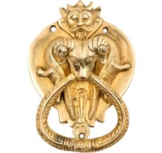 Hand Crated Brass Ram Head Chinese Demon On Top Solid Brass Metal Door Knocker