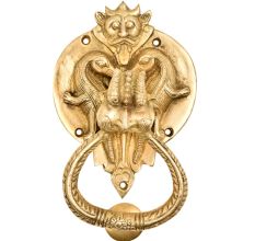 Hand Crafted Huge Demon Head With Ornate Door Brass Metal Door Knocker Ring