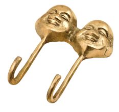 2 Brass Face Head Art Laughing Buddha Wall Sculpture