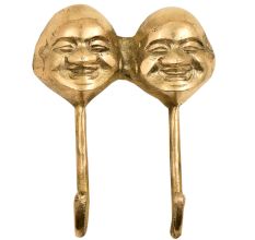 2 Brass Face Head Art Laughing Buddha Wall Sculpture