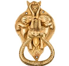 Huge Demon Head Two Elephants Covering Bat Head With Ornate Door Brass Metal Door Knocker Ring