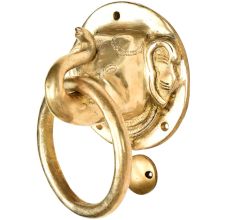 Indian Brass Elephant Head With Trunk Up Door Knocker Ring