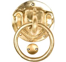 Indian Brass Elephant Head With Trunk Up Door Knocker Ring