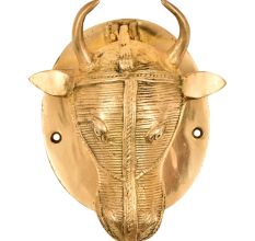 Golden Brass Ox Head Bull Door Knocker On Brass Plate