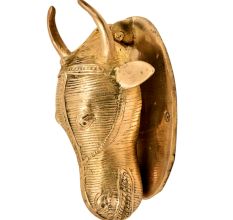 Golden Brass Ox Head Bull Door Knocker On Brass Plate
