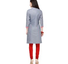 Grey South Cotton Stitched Satin Fabric Kurtis With Full Cotton Inner