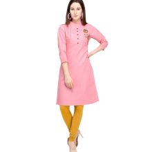 Baby Pink Cotton Stitched Satin Fabric Kurtis With Full Cotton Inner