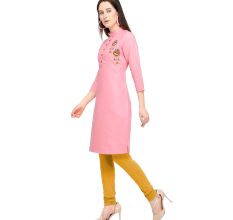 Baby Pink Cotton Stitched Satin Fabric Kurtis With Full Cotton Inner