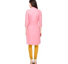Baby Pink Cotton Stitched Satin Fabric Kurtis With Full Cotton Inner