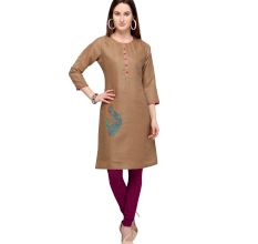 Light Brown Cotton Stitched Satin Fabric Kurtis With Full Cotton Inner