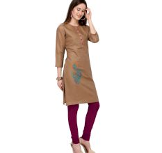 Light Brown Cotton Stitched Satin Fabric Kurtis With Full Cotton Inner