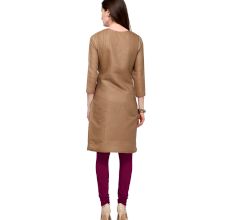 Light Brown Cotton Stitched Satin Fabric Kurtis With Full Cotton Inner