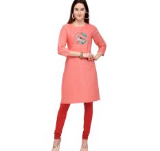 Peach Cotton Stitched Satin Fabric Kurtis With Full Cotton Inner