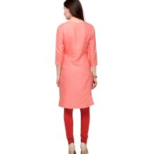 Peach Cotton Stitched Satin Fabric Kurtis With Full Cotton Inner