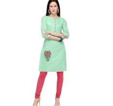 Sea Green Cotton Stitched Satin Fabric Kurtis With Full Cotton Inner
